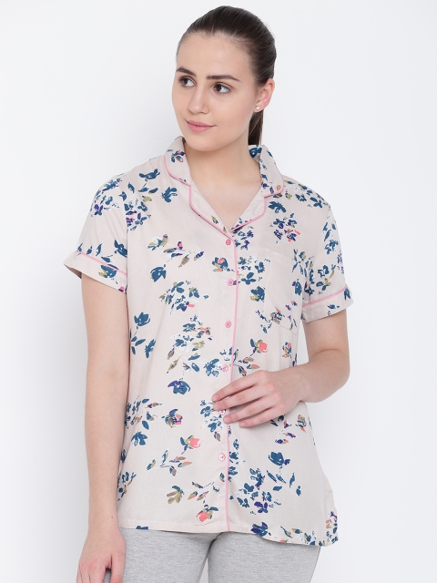

Ginger by Lifestyle Beige & Teal Blue Printed Lounge Shirt GNNSS18
