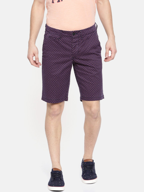 

Jack & Jones Men Navy Blue & Burgundy Printed Regular Fit Regular Shorts
