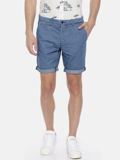 

Jack & Jones Men Blue Self Design Slim Fit Regular Shorts