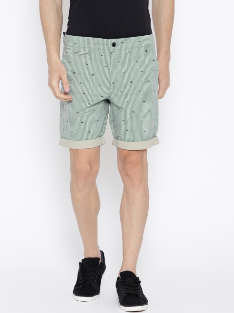 

Jack & Jones Men Green Striped Regular Fit Shorts