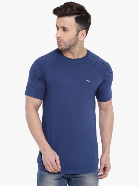 

GRITSTONES Men Blue Solid Round Neck T-shirt