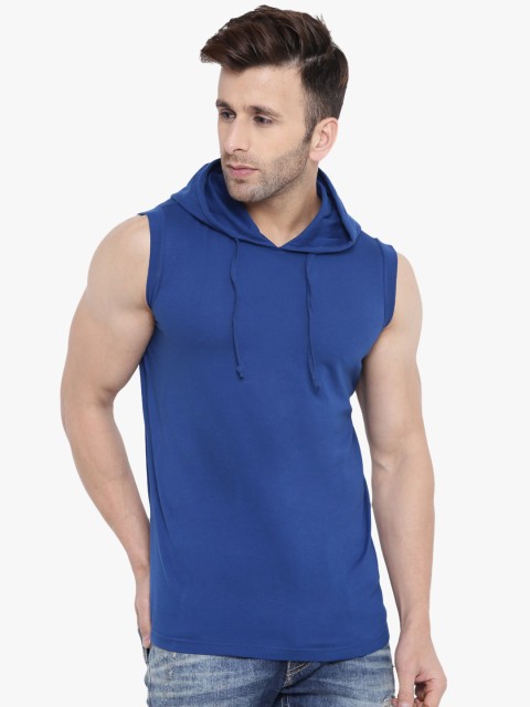 

GRITSTONES Men Blue Solid Hood T-shirt