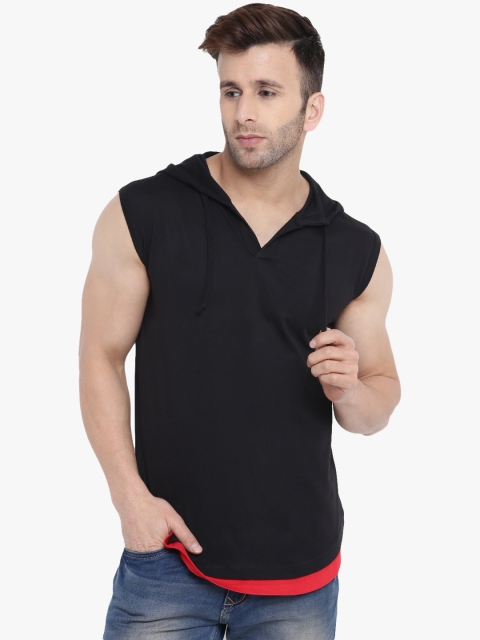 

GRITSTONES Men Black Solid Hood T-shirt