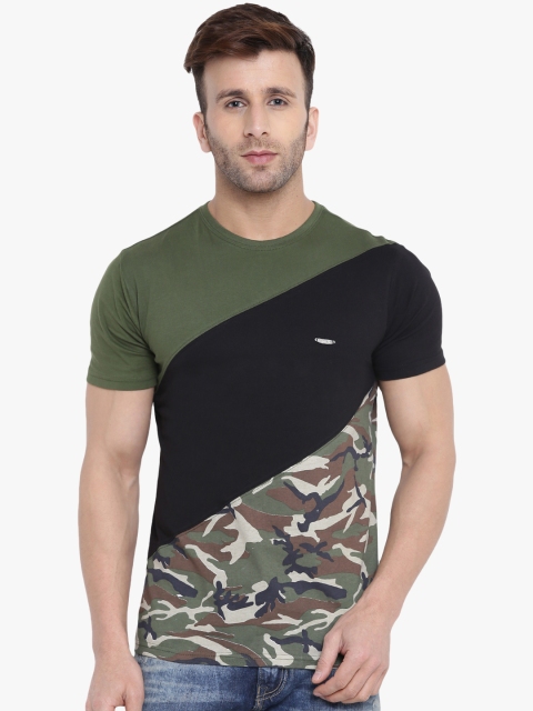 

GRITSTONES Men Olive Green Printed Round Neck T-shirt