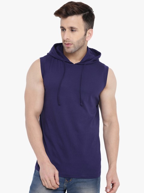 

GRITSTONES Men Navy Blue Solid Hood T-shirt