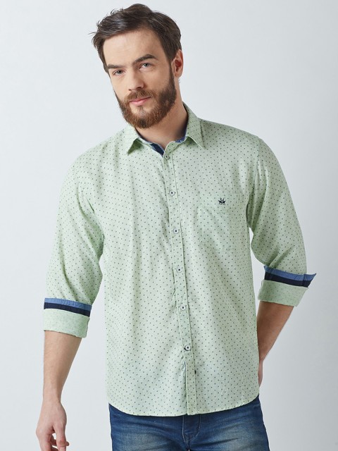

Crimsoune Club Men Green Standard Slim Fit Printed Casual Shirt