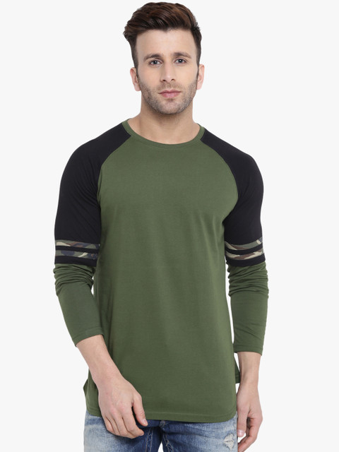 

GRITSTONES Men Olive Green Solid Round Neck T-shirt