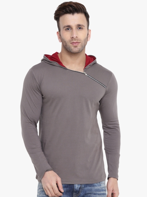 

GRITSTONES Men Grey Solid Hood T-shirt