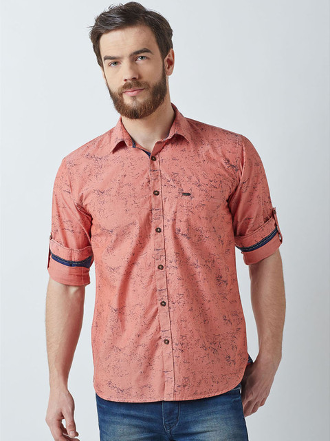 

Crimsoune Club Men Orange Standard Slim Fit Printed Casual Shirt