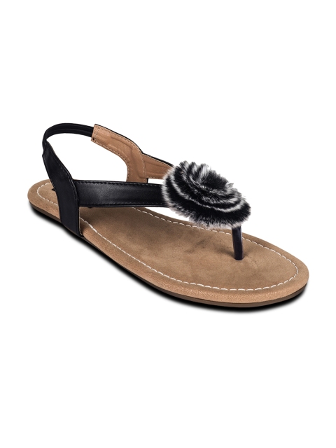 

Shoetopia Women Black Solid Synthetic Open Toe Flats
