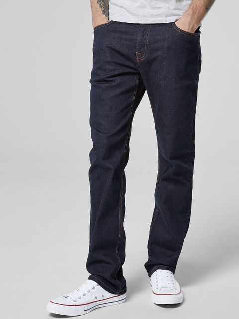 

next Men Navy Blue Straight Fit Mid-Rise Clean Look Stretchable Jeans