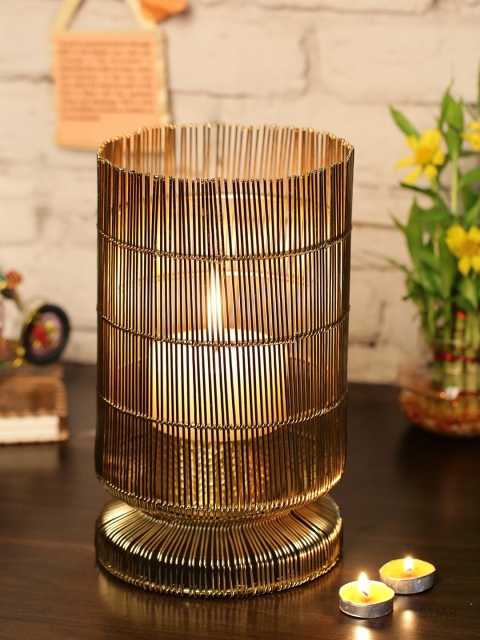 

HOME DECOR INDIA Gold-Toned Hurricane Shaped Candle Holders
