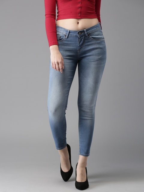 

HERE&NOW Women Blue Skinny Fit Mid-Rise Cropped Clean Look Stretchable Jeans
