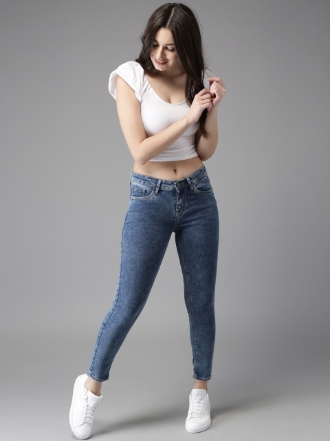 

HERE&NOW Women Blue Skinny Fit Mid-Rise Cropped Clean Look Stretchable Jeans
