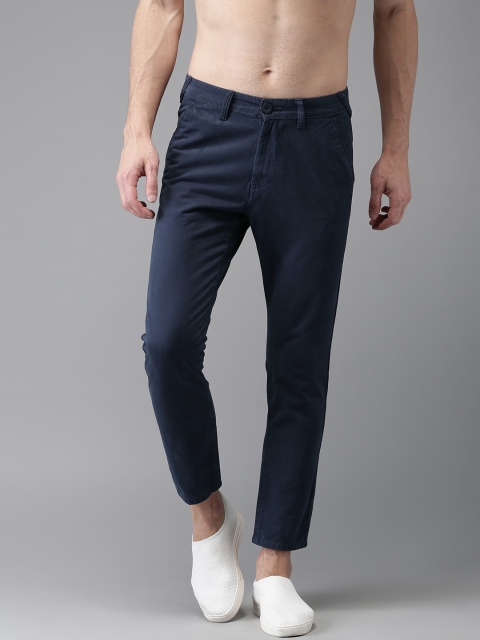 

HERE&NOW Men Navy Blue Slim Fit Solid Cropped Chinos