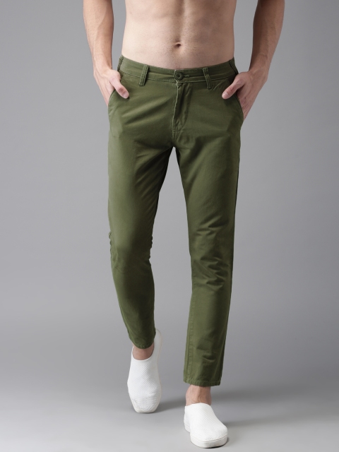 

HERE&NOW Men Olive Green Slim Fit Solid Cropped Chinos