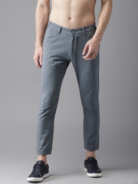 

HERE&NOW Men Grey Cropped Slim Fit Solid Chinos