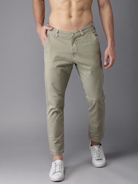 

HERE&NOW Men Olive Green Slim Fit Solid Cropped Chinos