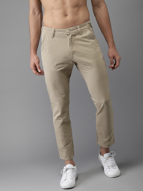 

HERE&NOW Men Beige Cropped Slim Fit Solid Chinos