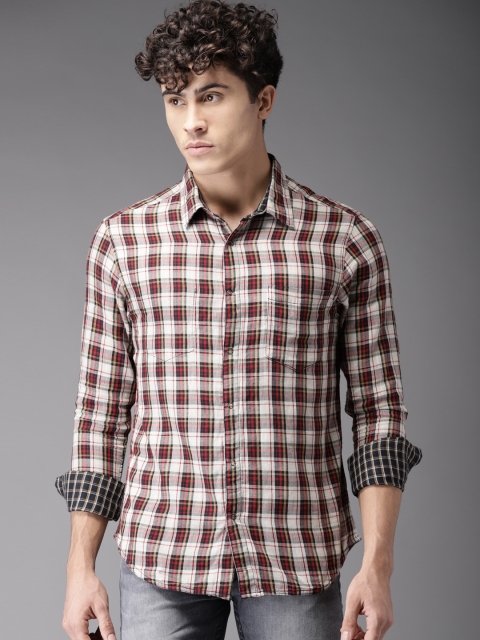 

Moda Rapido Men Off-White & Black Regular Fit Checked Reversible Casual Shirt