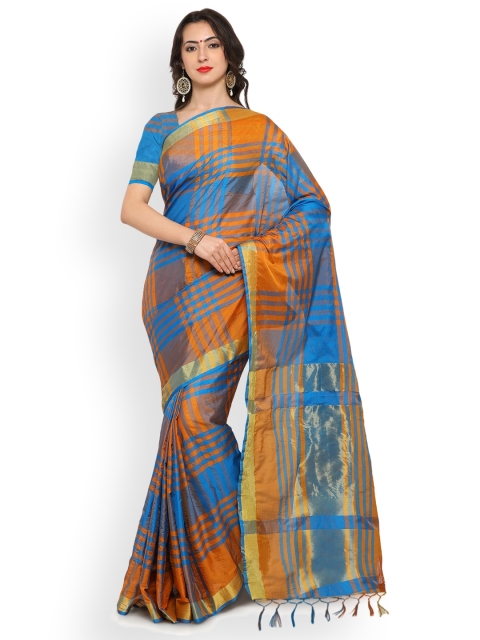 

Saree mall Blue & Mustard Silk Cotton Printed Saree