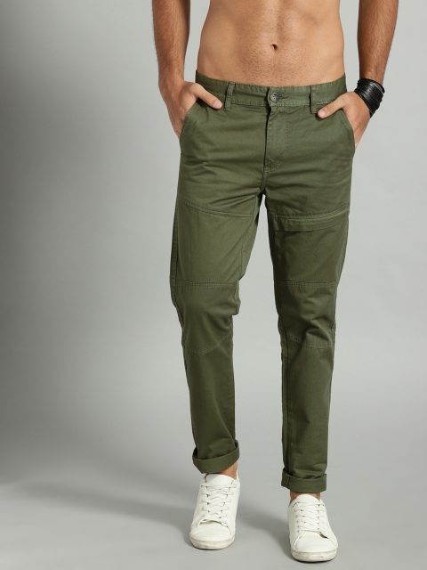 

Roadster Men Olive Green Slim Fit Solid Chinos