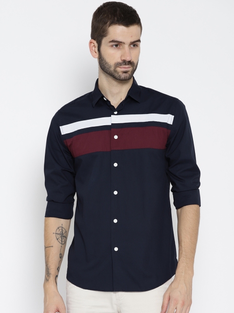 

Jack & Jones Men Navy Blue Slim Fit Colourblocked Casual Shirt