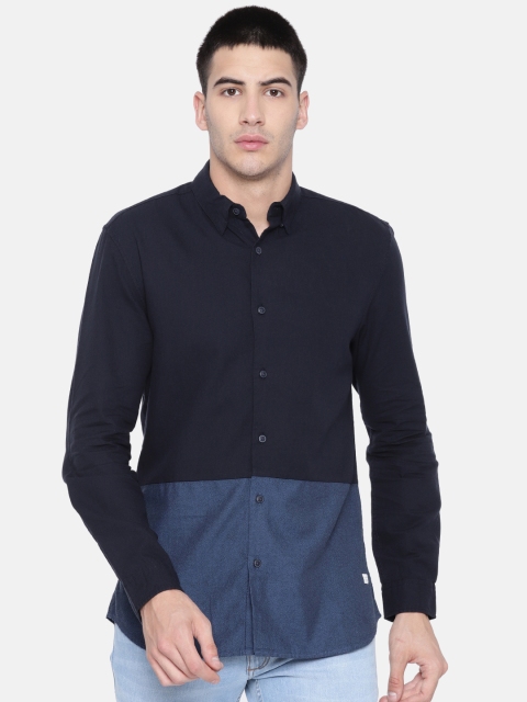 

Jack & Jones Men Navy Blue Slim Fit Colourblocked Casual Shirt