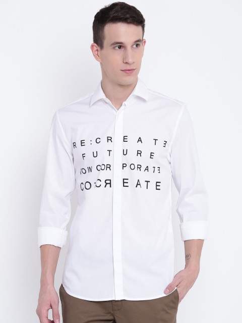 

Jack & Jones Men White Slim Fit Printed Casual Shirt