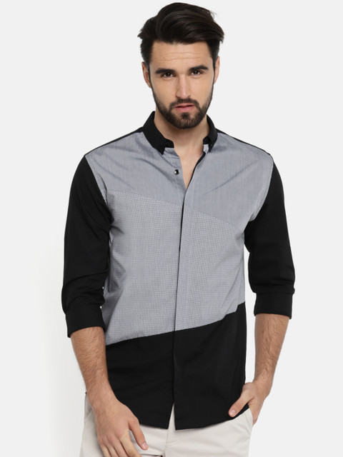 

Jack & Jones Men Black & Grey Slim Fit Colourblocked Semiformal Shirt