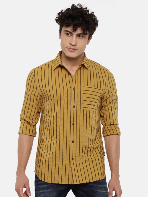 

Jack & Jones Men Mustard Yellow & Black Slim Fit Striped Casual Shirt