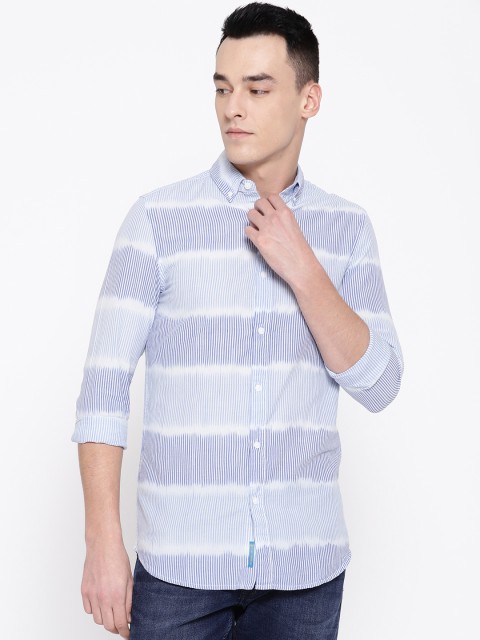 

Jack & Jones Men Blue & White Slim Fit Striped Casual Shirt