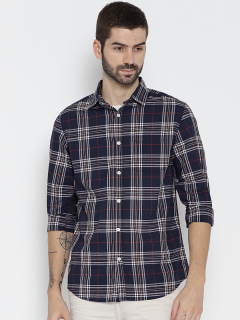 

Jack & Jones Men Navy Blue & Grey Slim Fit Checked Casual Shirt