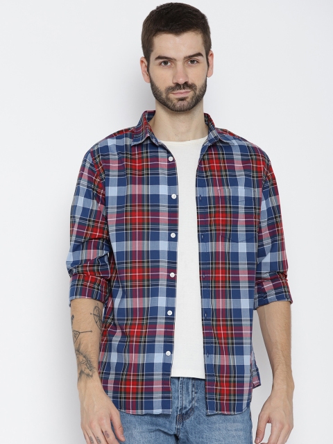 

Jack & Jones Men Blue & Red Slim Fit Checked Casual Shirt