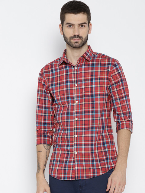 

Jack & Jones Men Red & Blue Slim Fit Checked Casual Shirt