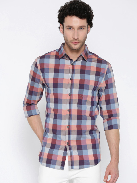 

Jack & Jones Men Red & Blue Slim Fit Checked Casual Shirt