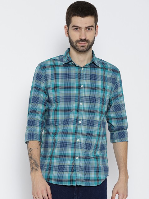 

Jack & Jones Men Teal Green Slim Fit Checked Casual Shirt