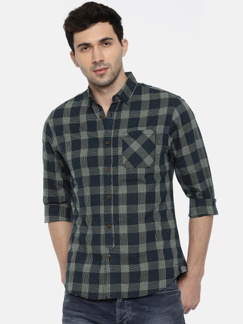 

Jack & Jones Men Navy Slim Fit Checked Casual Shirt, Navy blue