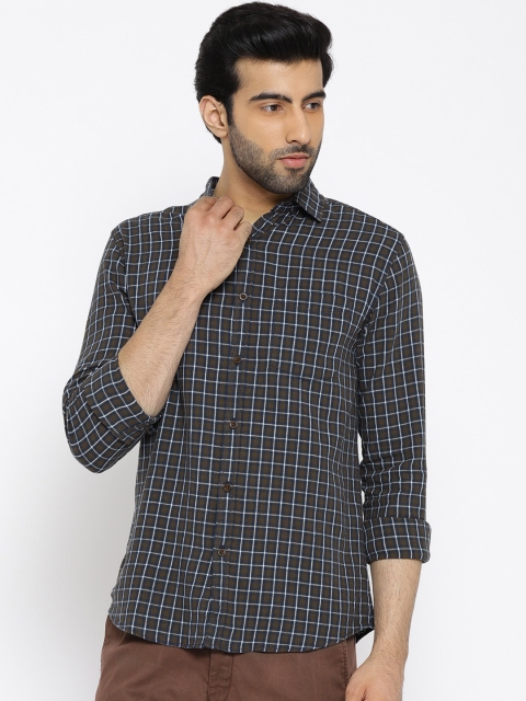 

Jack & Jones Men Olive Brown & Navy Slim Fit Checked Casual Shirt