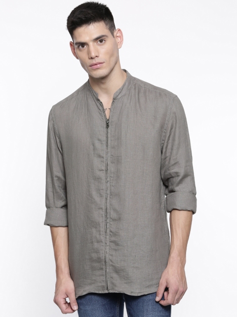 

Jack & Jones Men Grey Linen Regular Fit Solid Casual Shirt