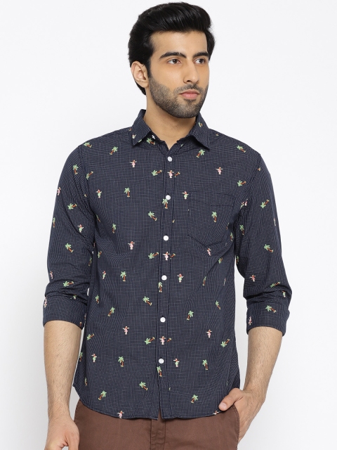 

Jack & Jones Men Navy Blue Slim Fit Self Design Casual Shirt