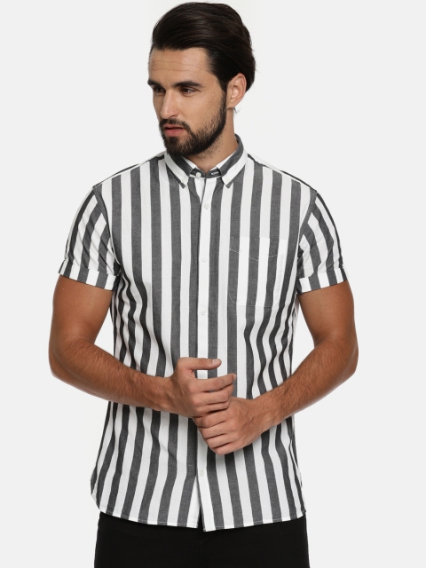 

Jack & Jones Men White & Charcoal Grey Slim Fit Striped Casual Shirt