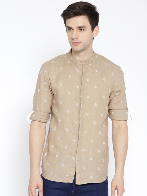 

Jack & Jones Men Beige Slim Fit Self Design Linen Smart Casual Shirt
