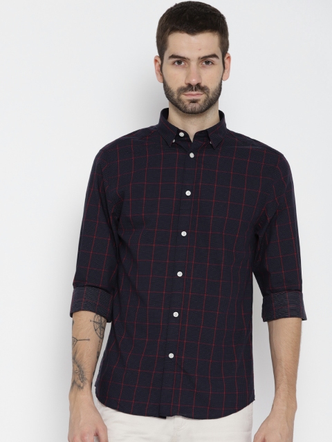 

Jack & Jones Men Navy Blue Slim Fit Checked Casual Shirt