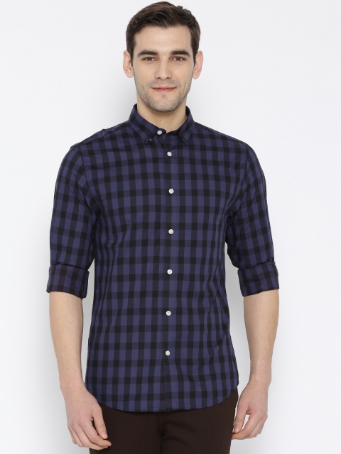 

Jack & Jones Men Navy Blue & Black Slim Fit Checked Casual Shirt