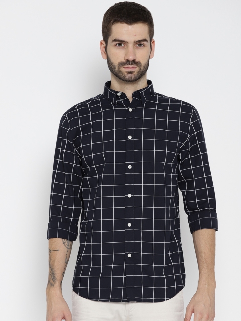 

Jack & Jones Men Navy Blue Slim Fit Checked Casual Shirt