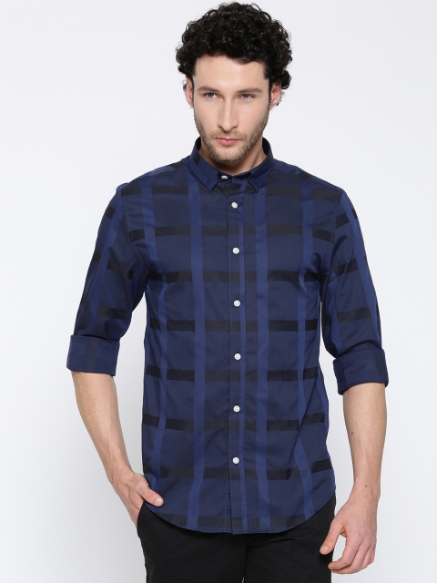 

Jack & Jones Men Navy Blue & Black Slim Fit Checked Casual Shirt