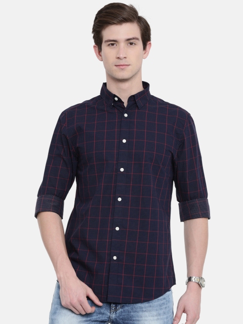 

Jack & Jones Men Navy & Red Slim Fit Checked Casual Shirt, Navy blue