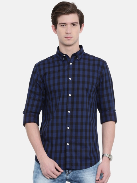 

Jack & Jones Men Blue & Black Slim Fit Checked Casual Shirt