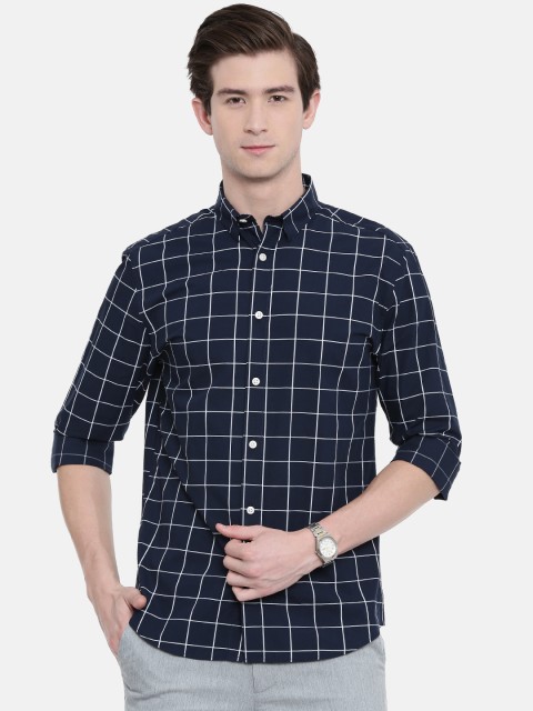 

Jack & Jones Men Navy & White Slim Fit Checked Casual Shirt, Navy blue